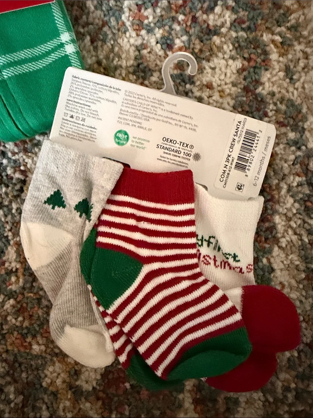 Carter's Holiday Baby Sock Pack with Festive Plush and Green Plaid Pajama Set